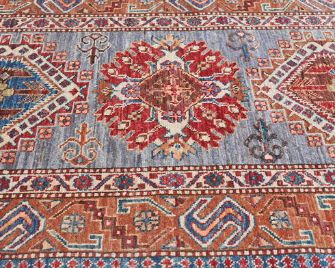 3x5 Gray Kazak Afghan Hand Knotted Geometric Wool Area Rug